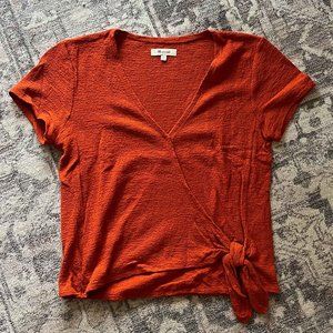 Madewell Burnt Red Crepe Cotton Wrap Tie Shirt Womens extra Small